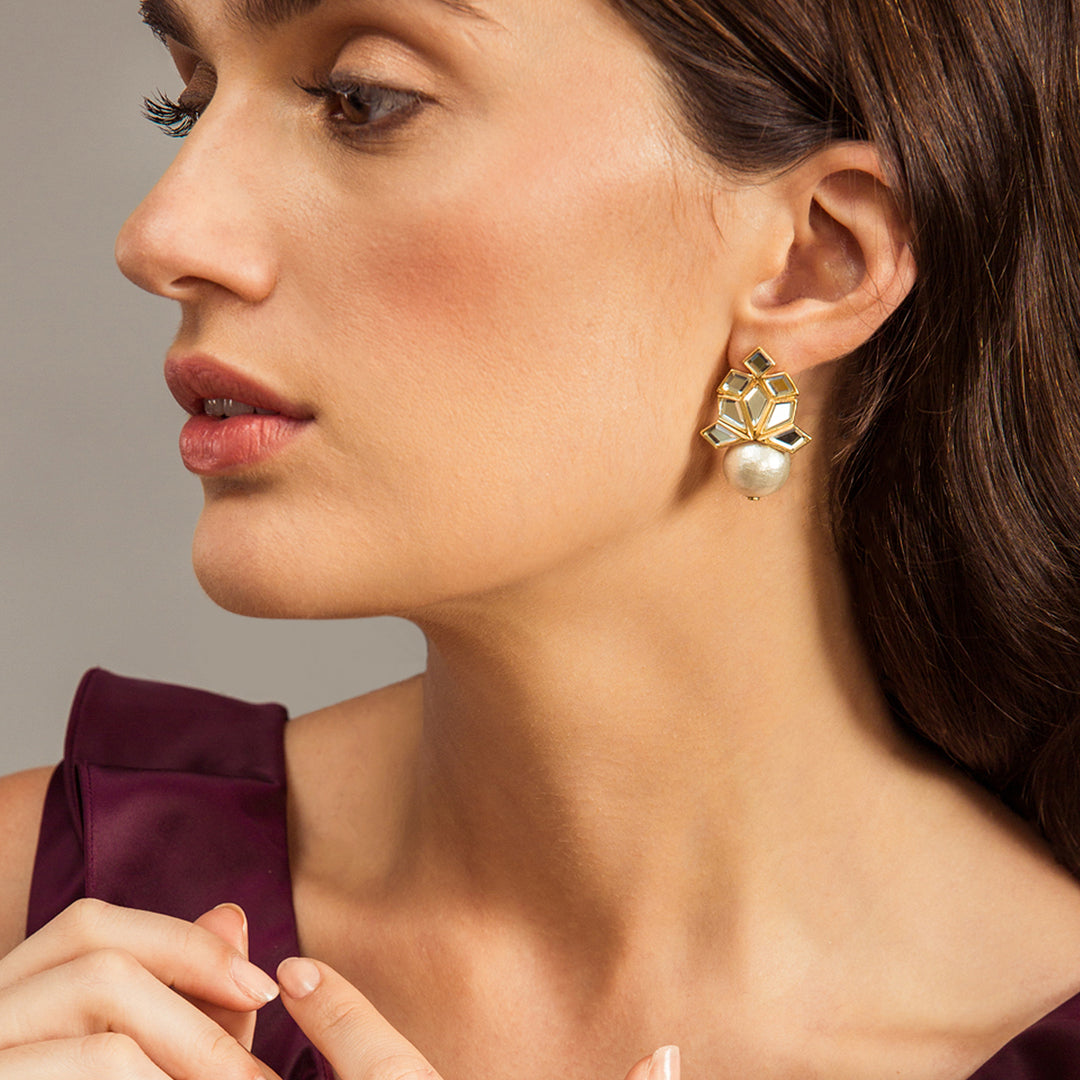 Limelight Mirror & Metal Pyramid Hoop Earrings
