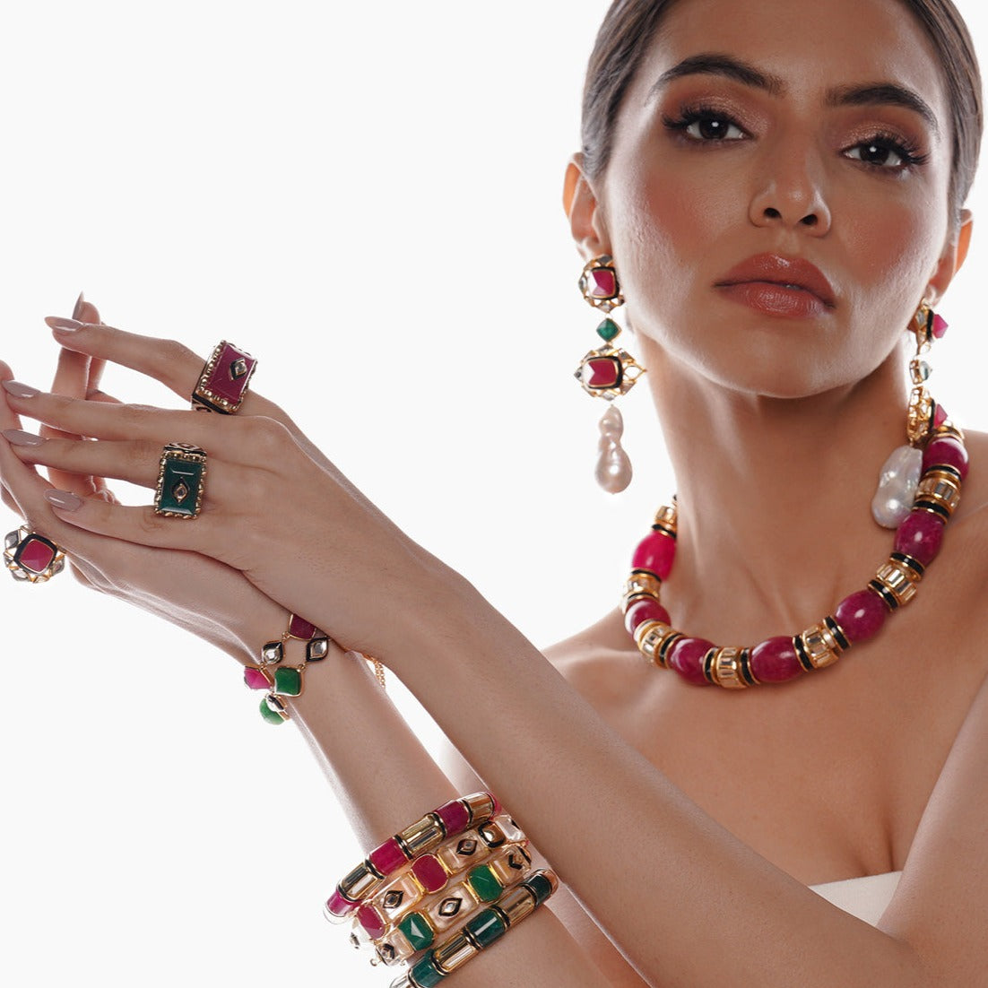 Begum Haute Pink Mughal Bangle - Isharya | Modern Indian Jewelry