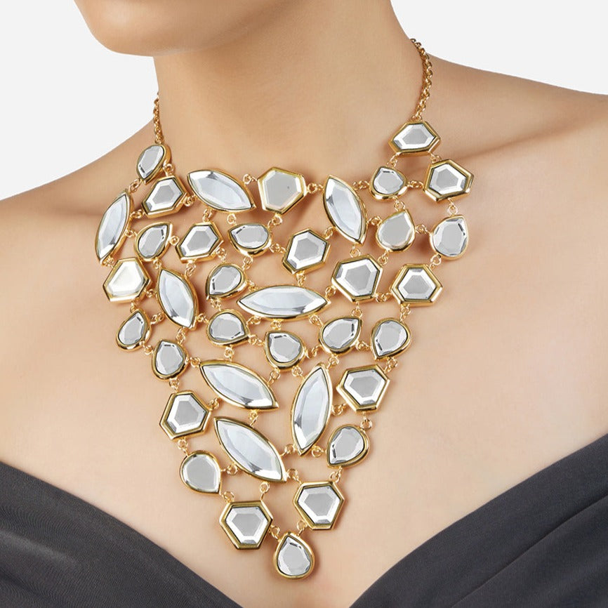Mirror Gems Shattered Statement Bib Necklace - Isharya | Modern Indian Jewelry