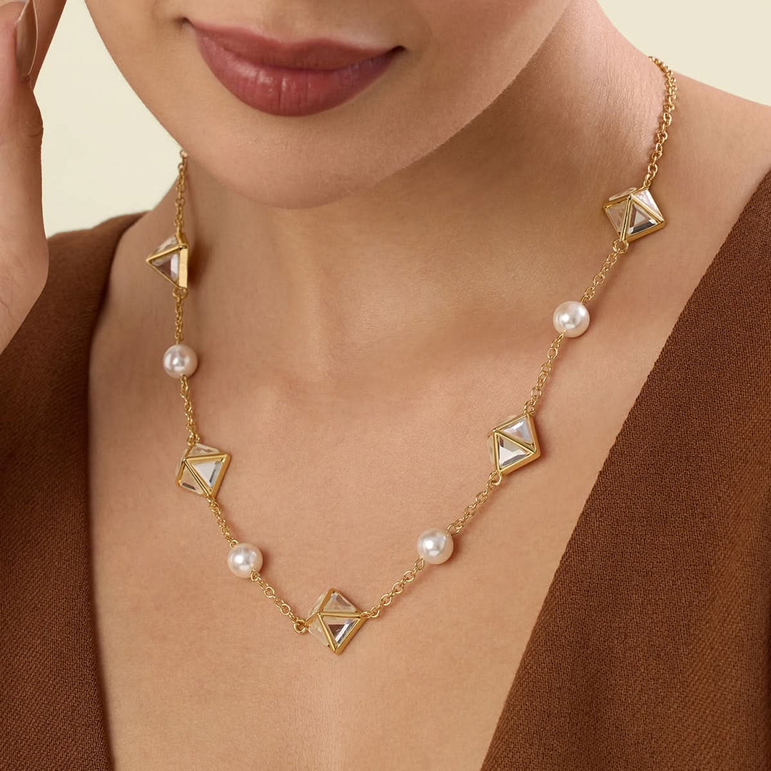 Pyramid Mirror And Pearl Necklace