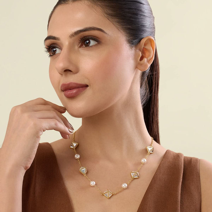 Pyramid Mirror And Pearl Necklace