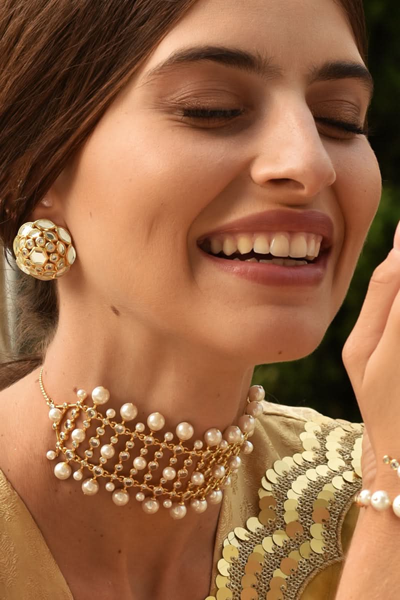 Crystal Pearl Tassel Choker