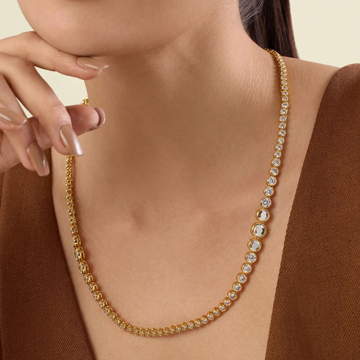 Nazm Mirror & CZ Silver Long Necklace