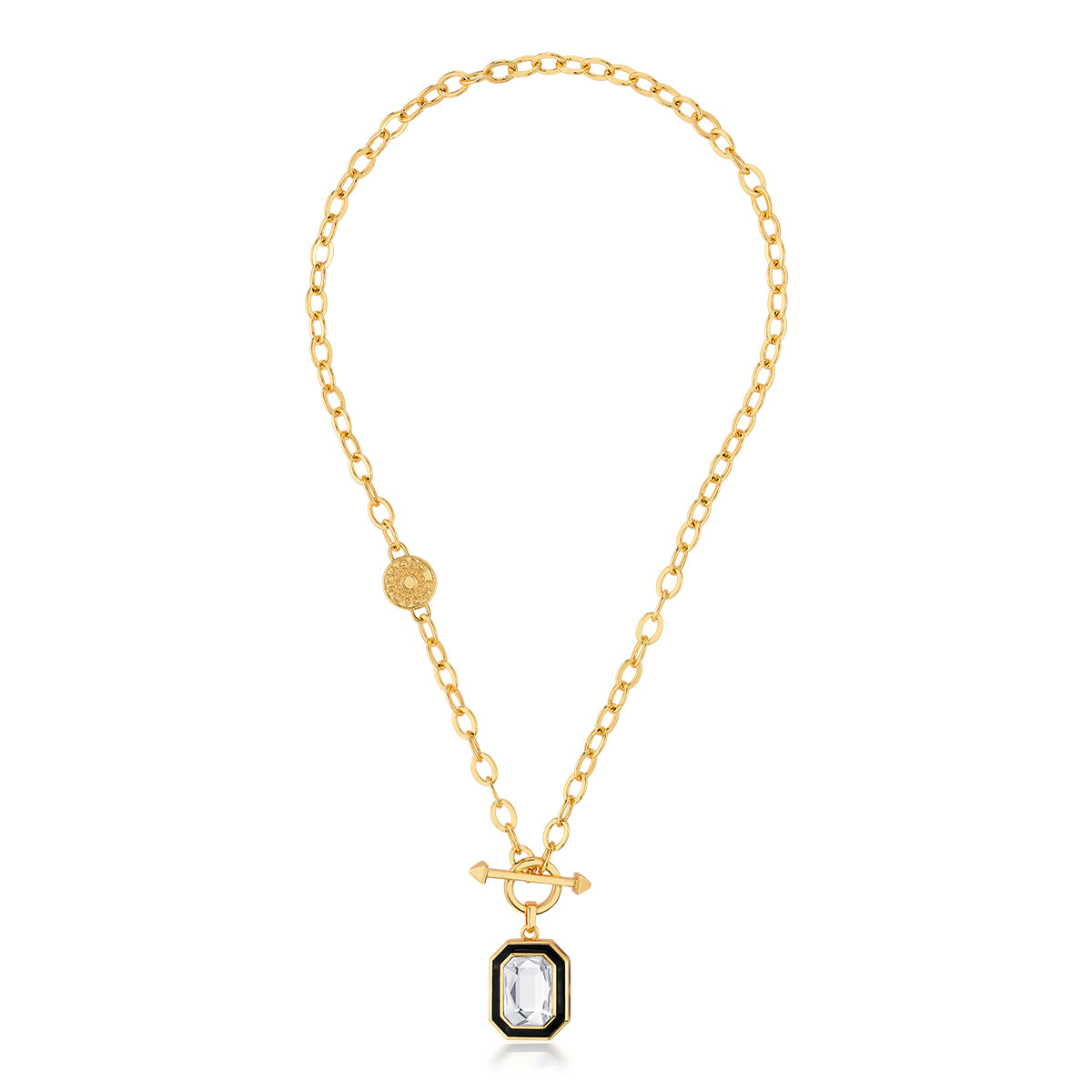 Half and Half Figaro and White Crystal Toggle Necklace gold – ADORNIA