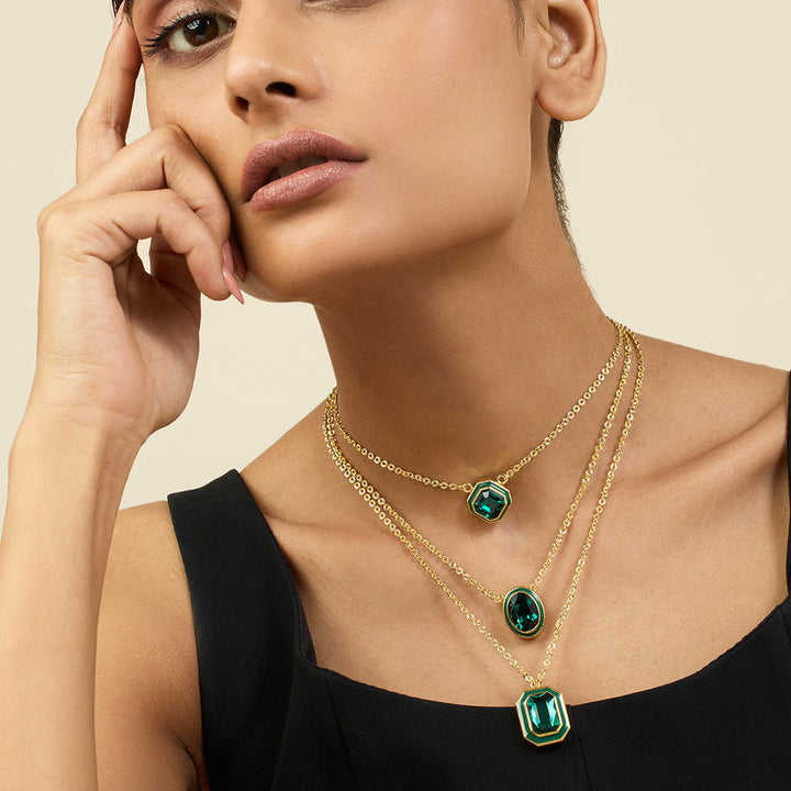 Green Crystal Galaxy Layered Necklace
