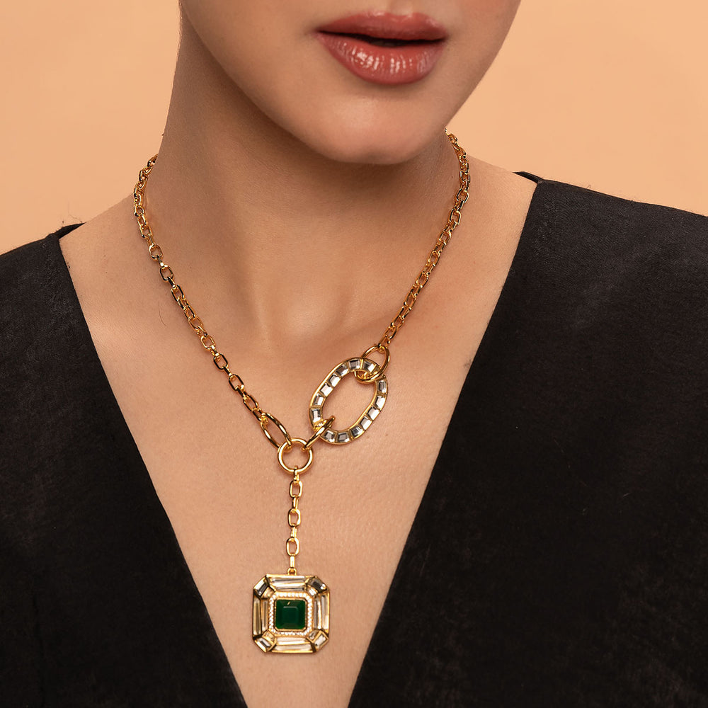 Fiesta Hydro Emerald Y-Necklace - Isharya | Modern Indian Jewelry