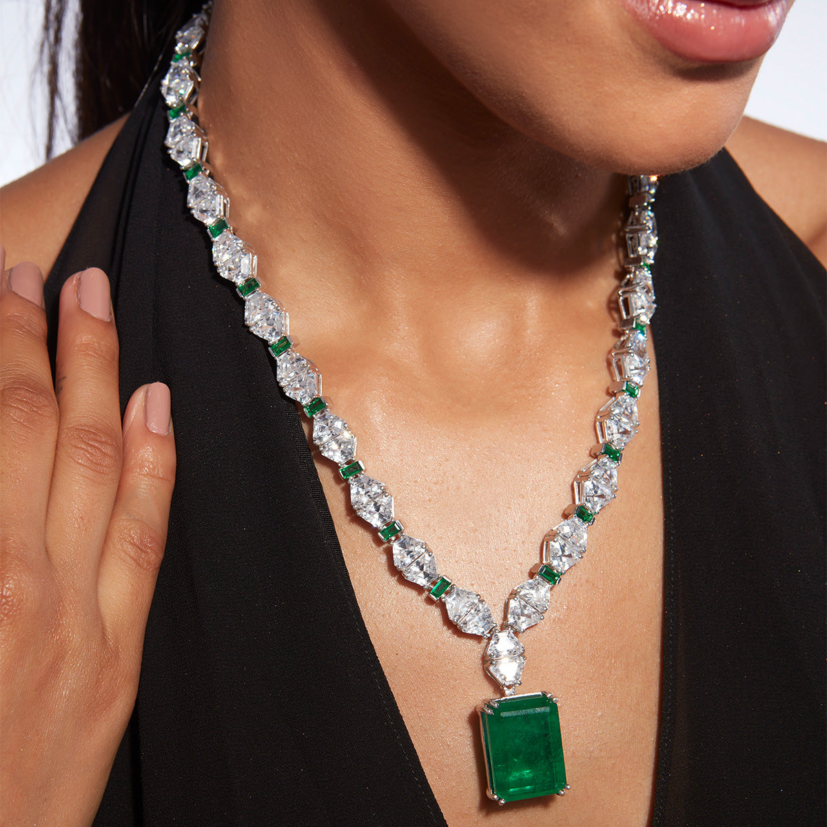 Provence 925 Silver Emerald Doublet Haar Maxi - Isharya | Modern Indian Jewelry