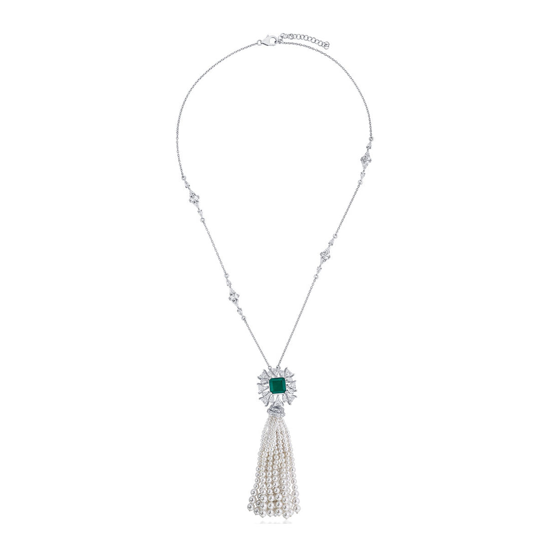 Provence 925 Silver Startburst Pearl Tassel Necklace