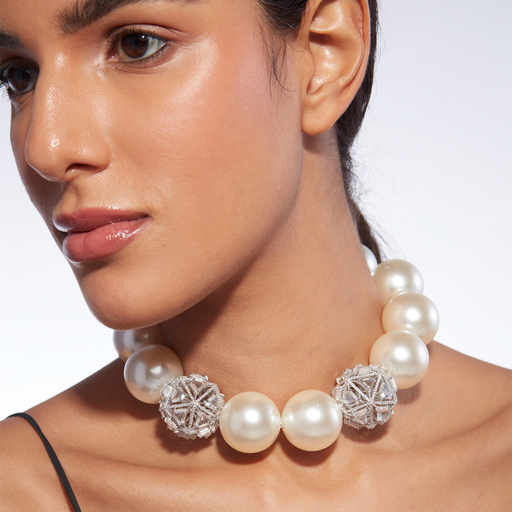 Bahamas 925 Silver Pearl Botticelli Necklace - Isharya | Modern Indian Jewelry