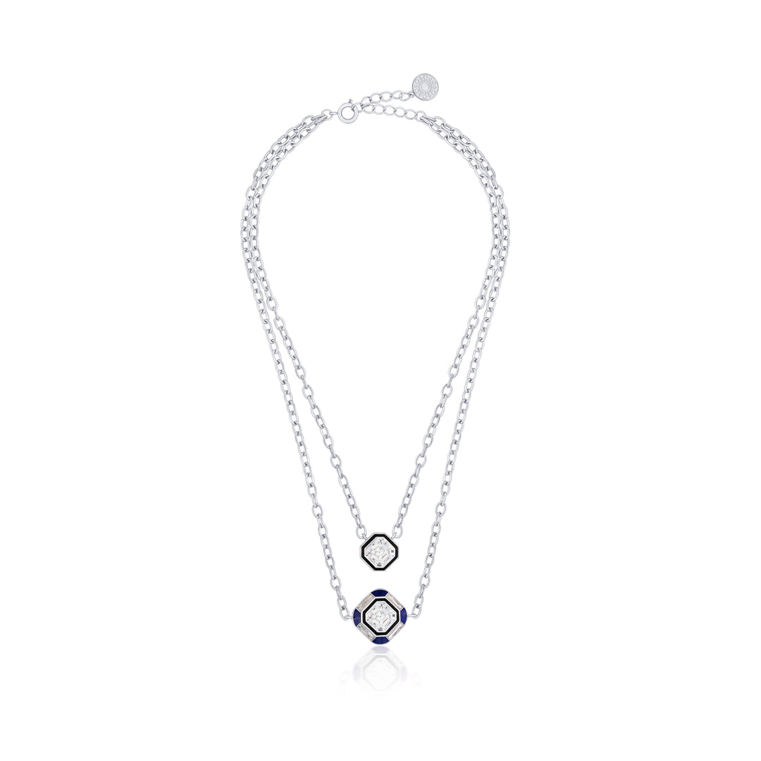 Digital Blue Layered Crystal Necklace - Isharya | Modern Indian Jewelry