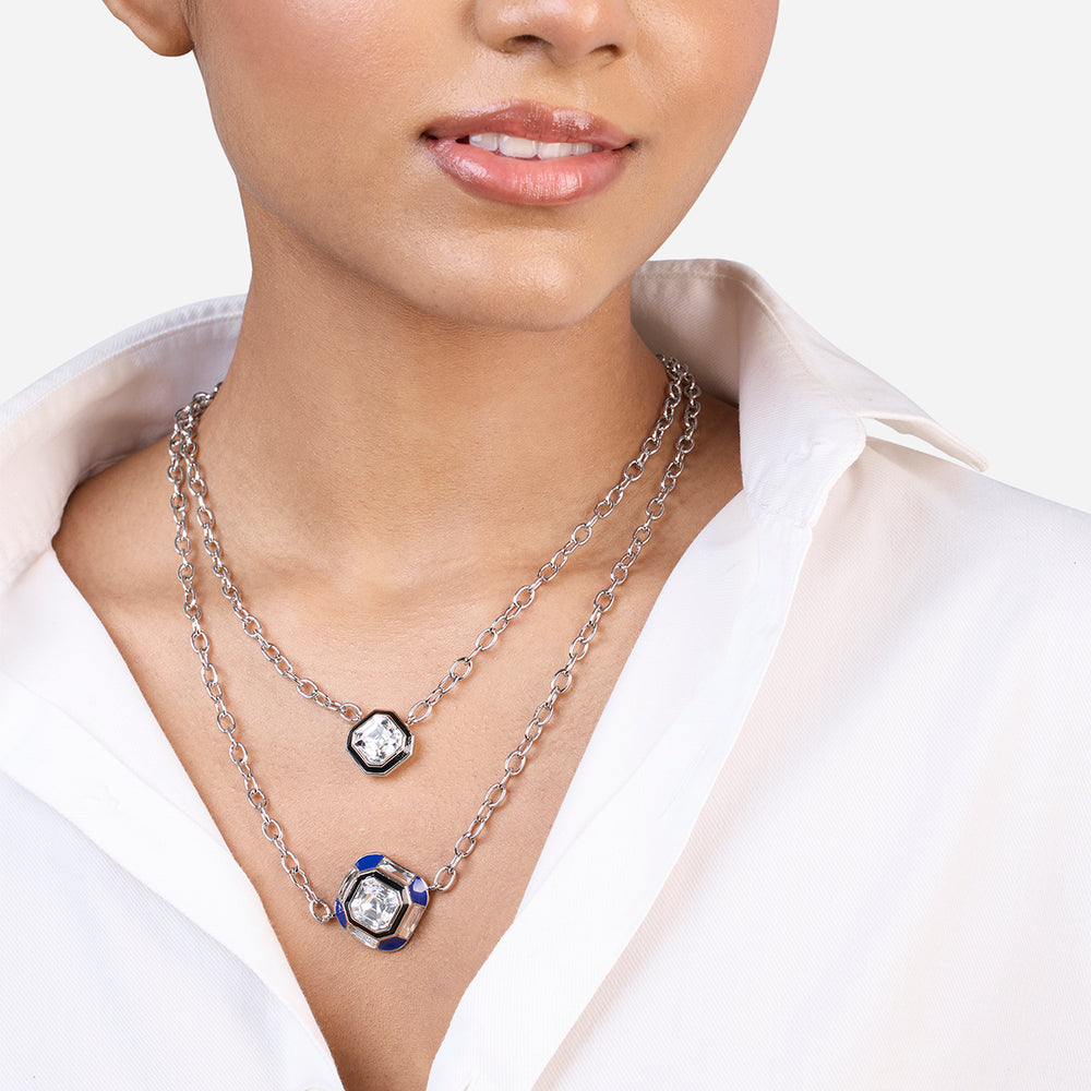Digital Blue Layered Crystal Necklace - Isharya | Modern Indian Jewelry