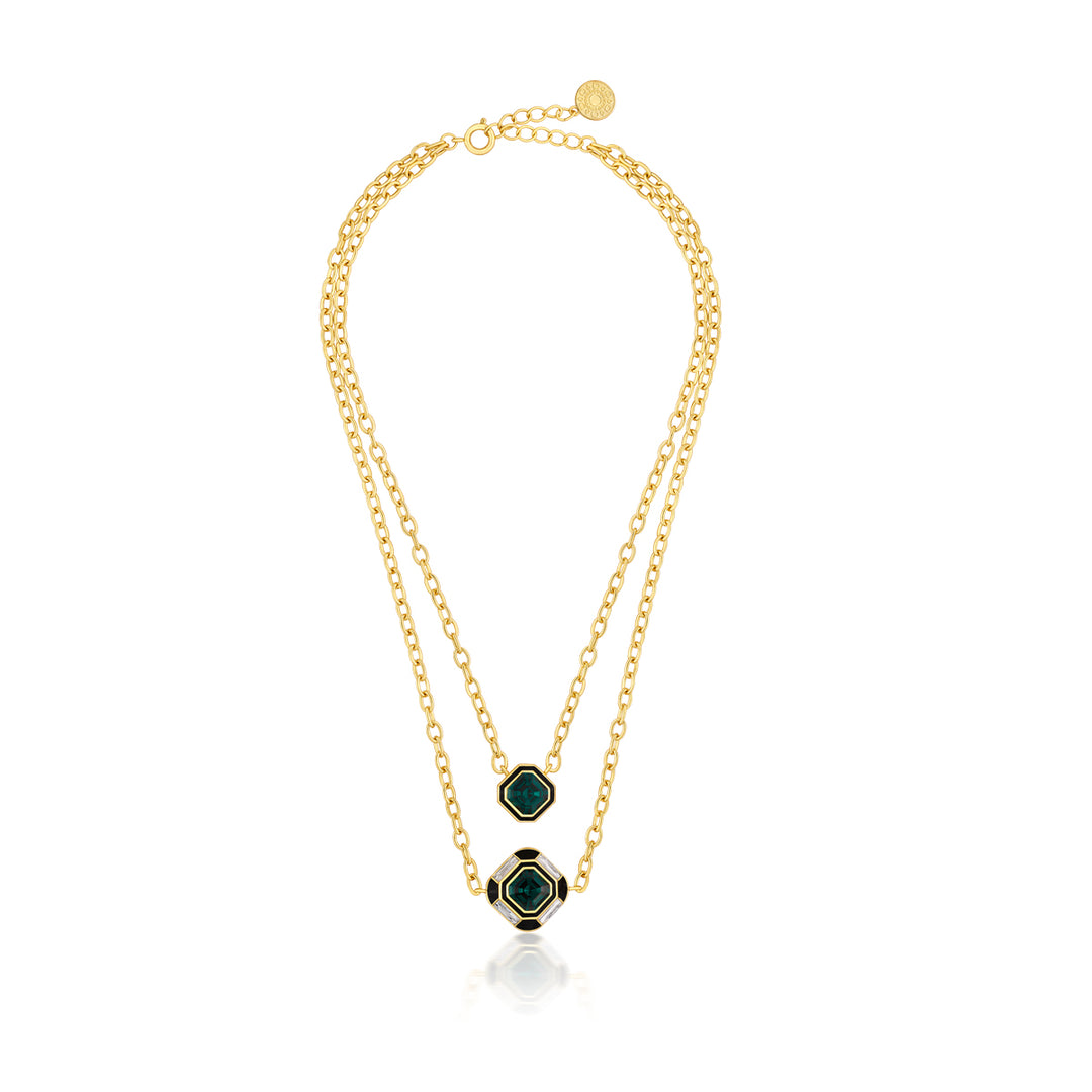 Jungle Green Layered Crystal Necklace - Isharya | Modern Indian Jewelry