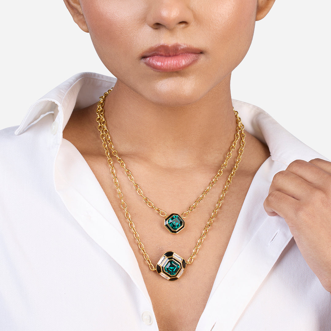 Jungle Green Layered Crystal Necklace