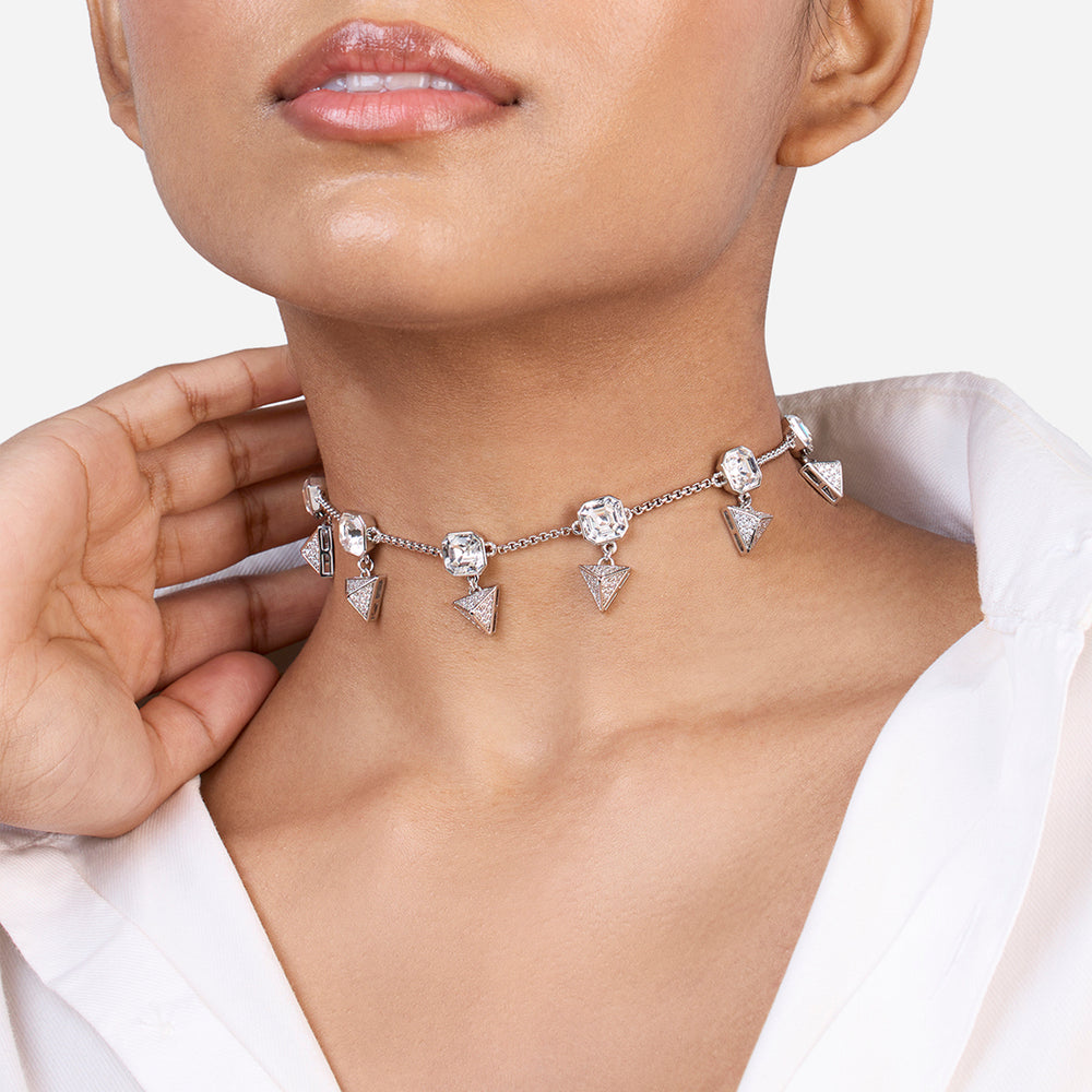 Chrome Pyramid Crystal Necklace - Isharya | Modern Indian Jewelry