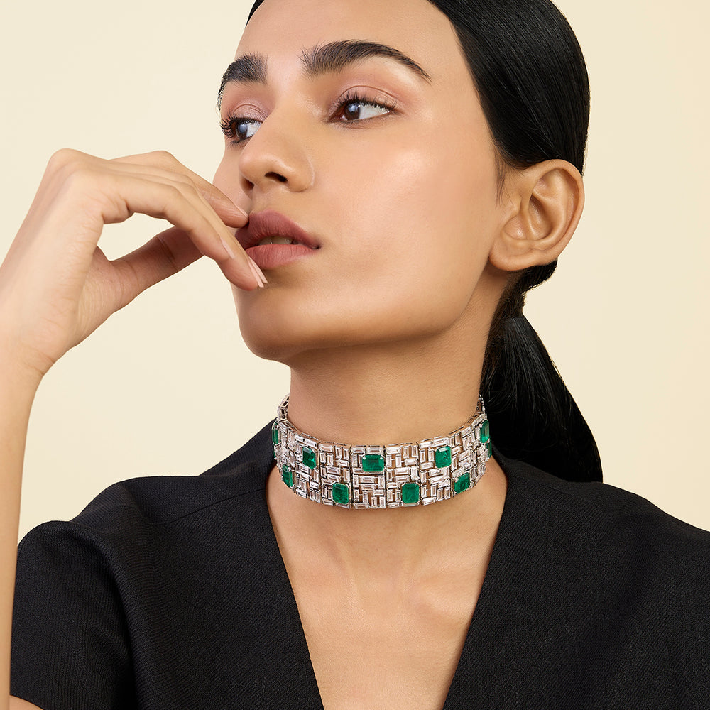 Doublet Dark Emerald Wide Choker