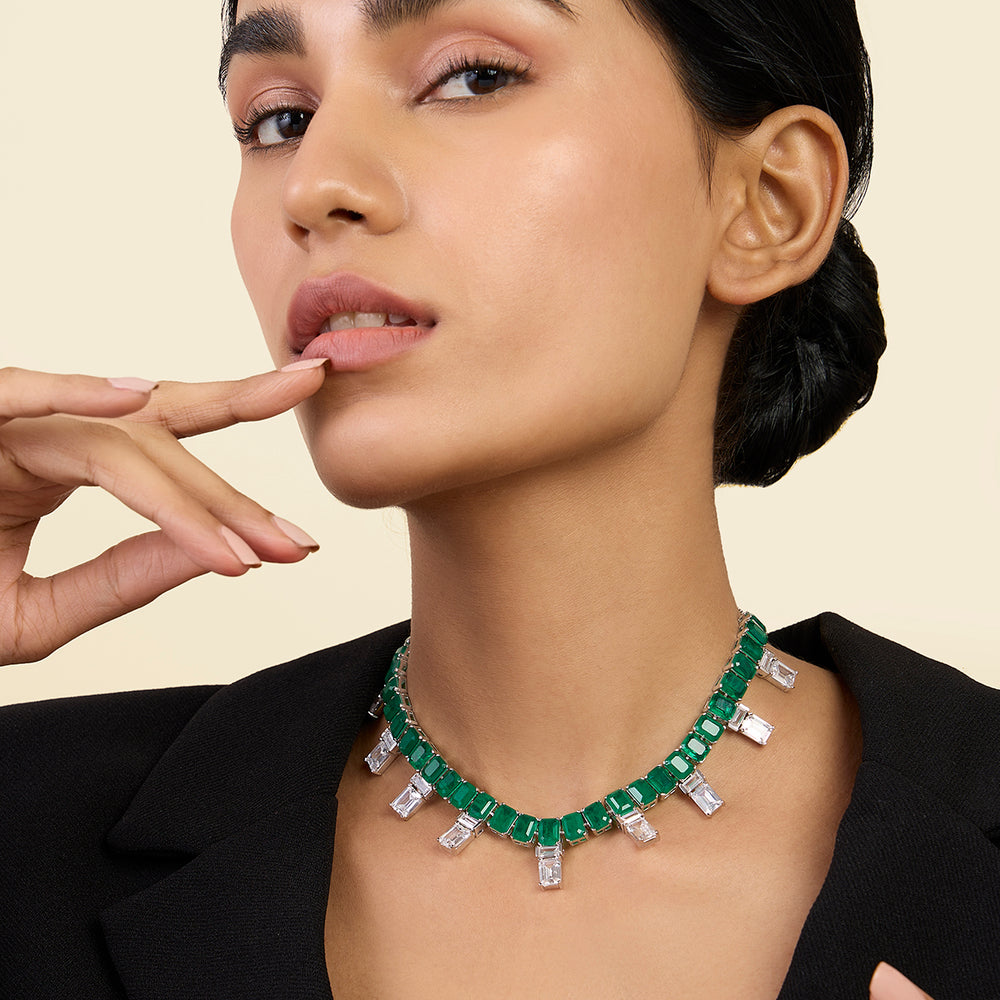 Doublet Dark Emerald Stationed Choker