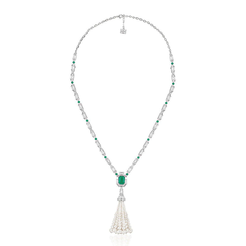 Pearls & Emeralds Tassel Necklace