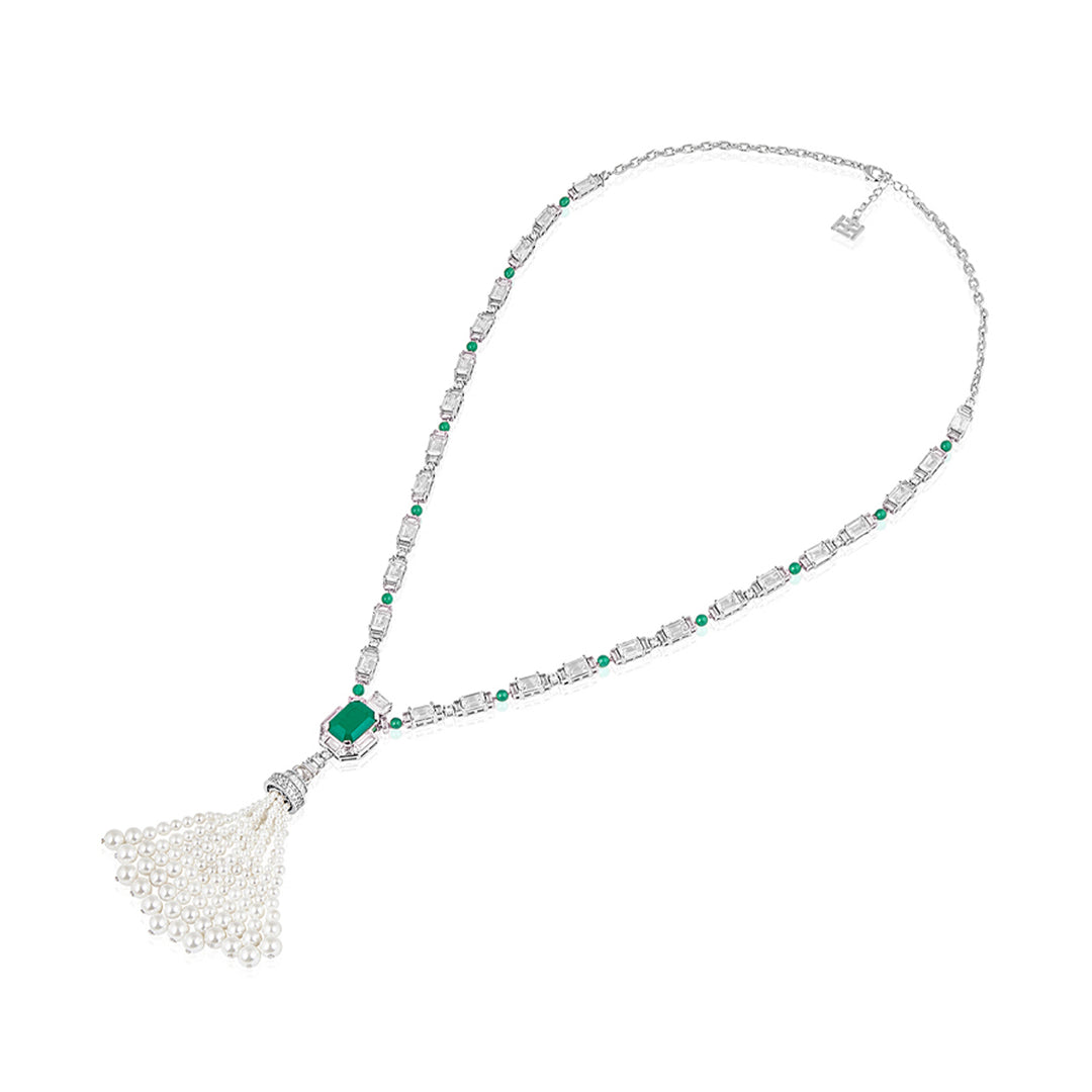 Pearls & Emeralds Tassel Necklace