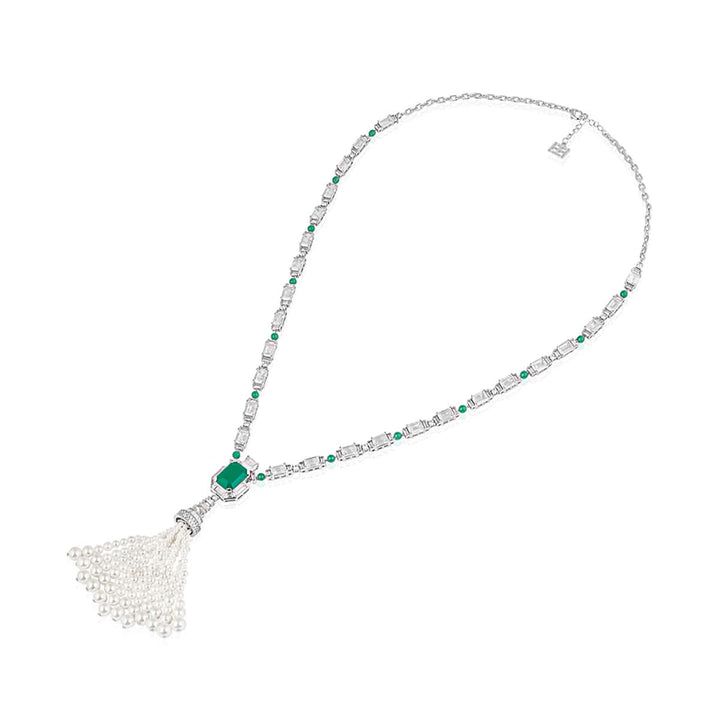 Pearls & Emeralds Tassel Necklace