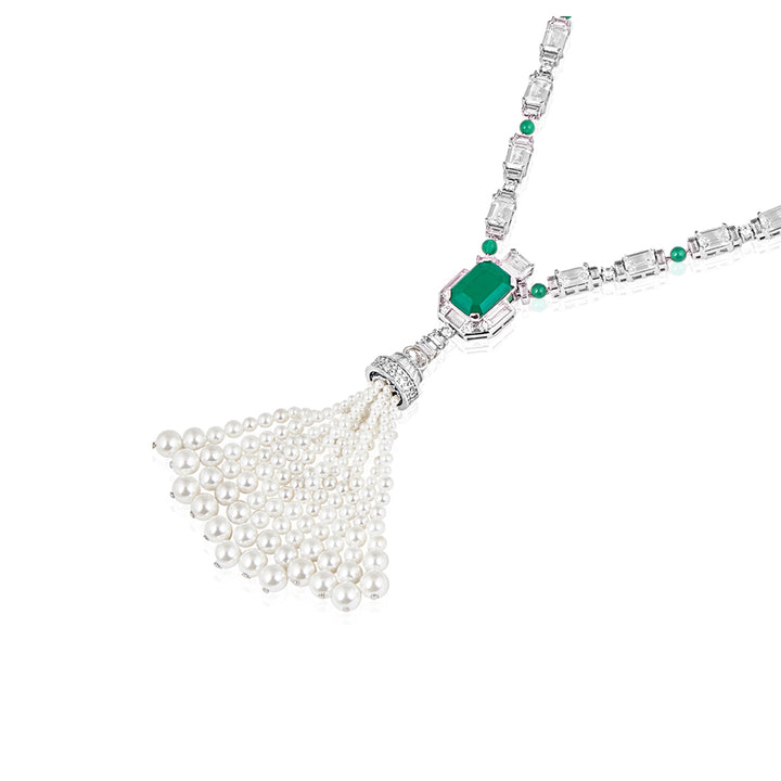 Pearls & Emeralds Tassel Necklace