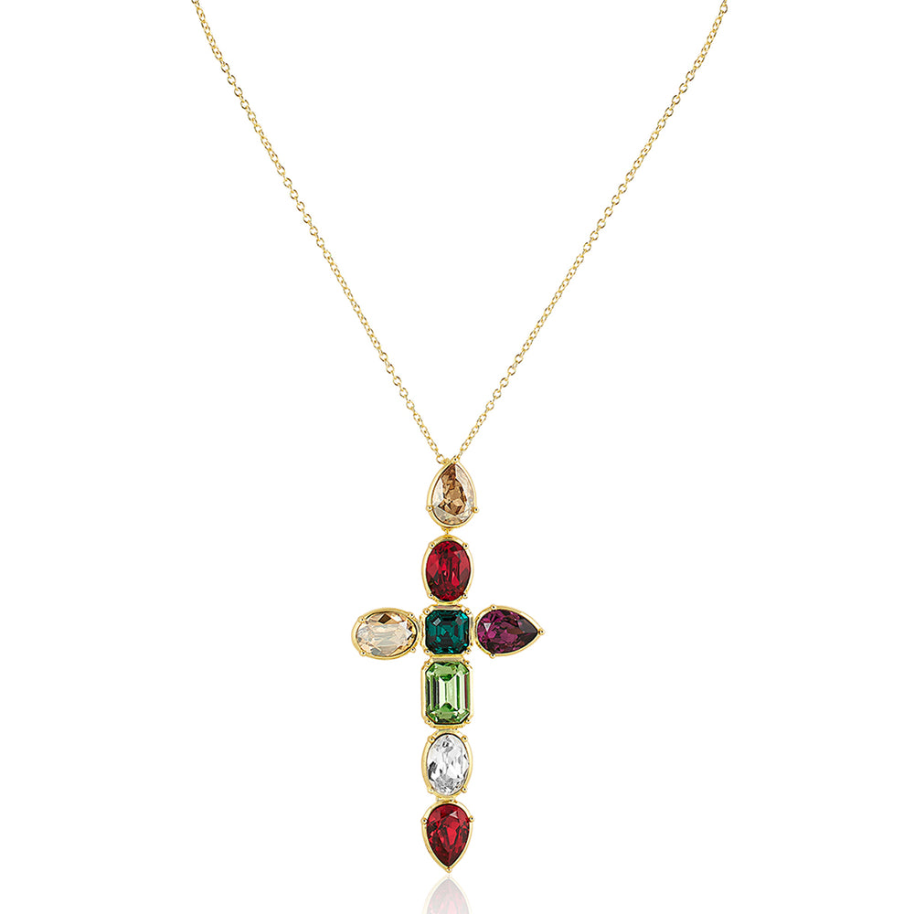 Banger Multi Crystal Cross Necklace