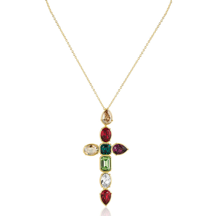 Banger Multi Crystal Cross Necklace