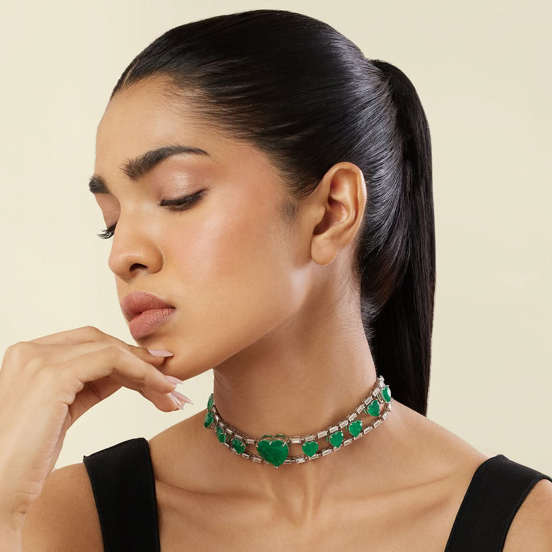 Emerald Heart Choker Necklace