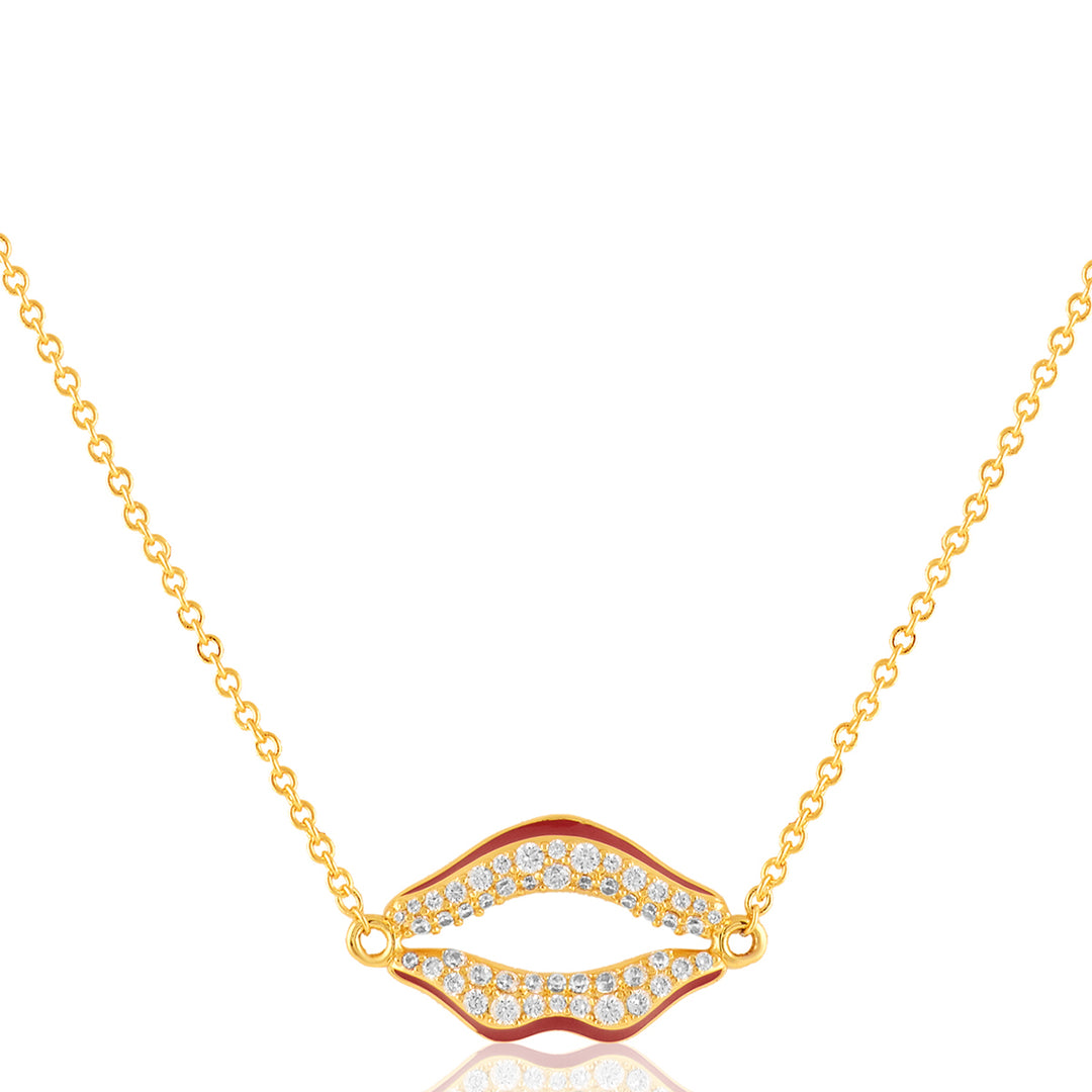 Skylaire Lip Pendant Necklace In 18Kt Gold Plated