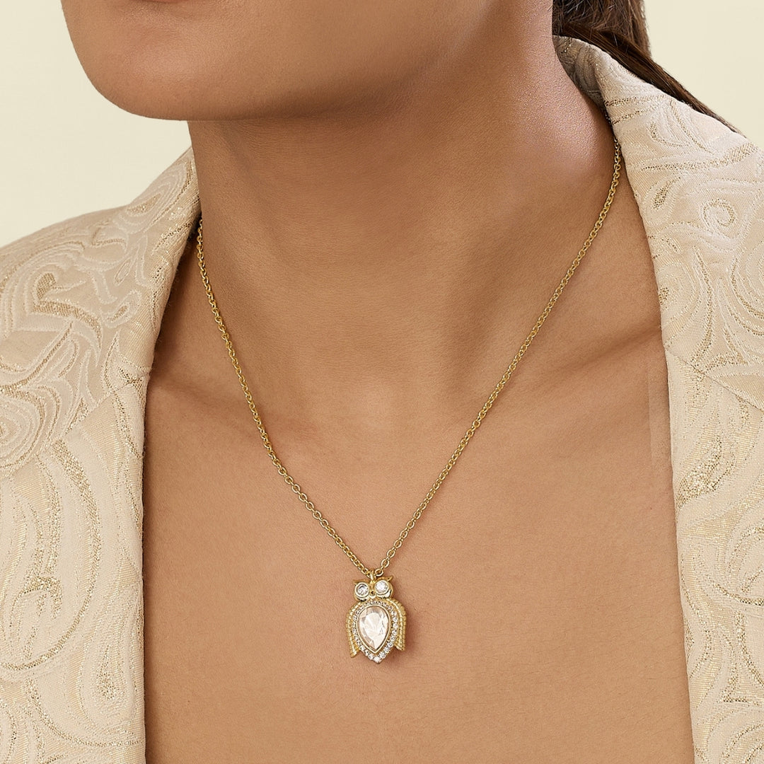 Polki Enchanted Palace Owl Pendant Necklace
