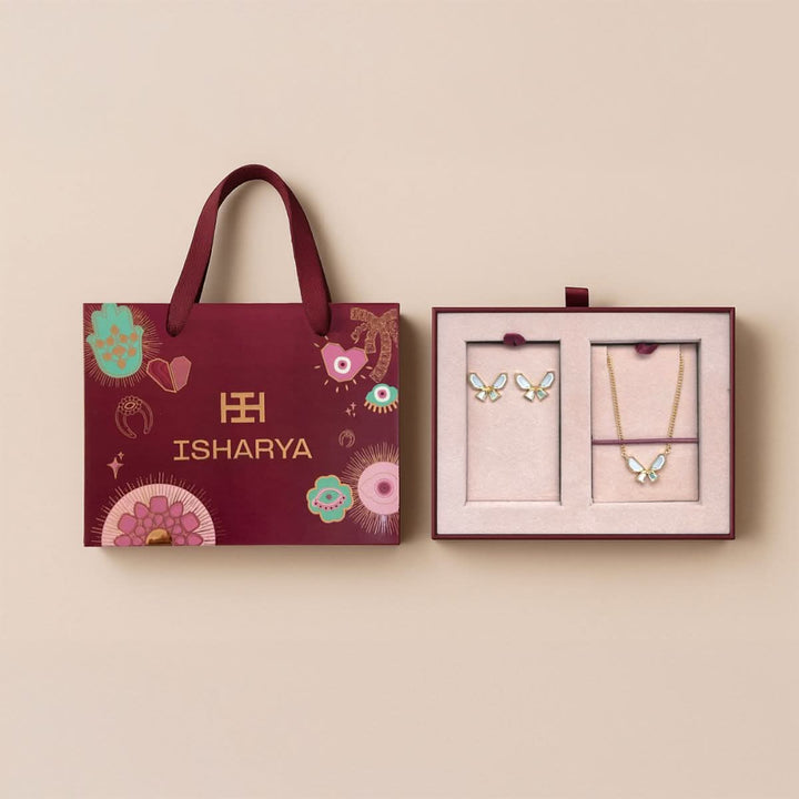 Golden Butterfly Earrings & Necklace Set 