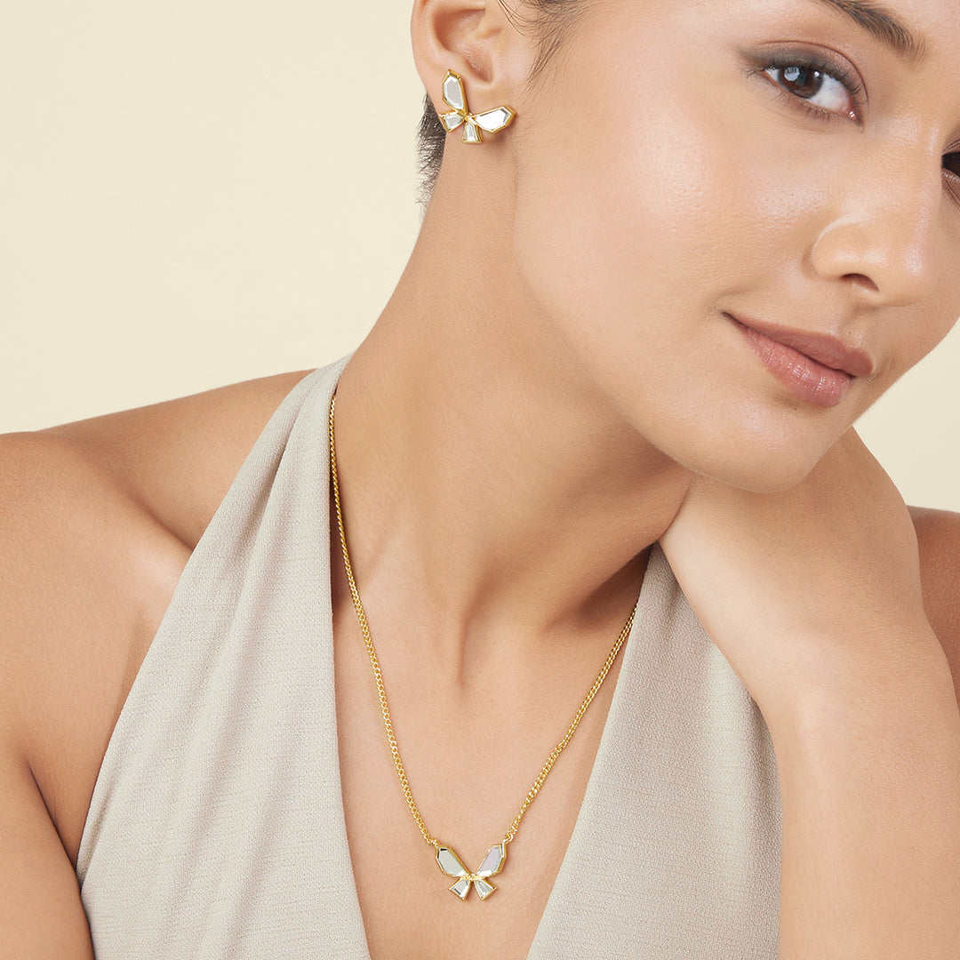 Golden Butterfly Earrings & Necklace Set 
