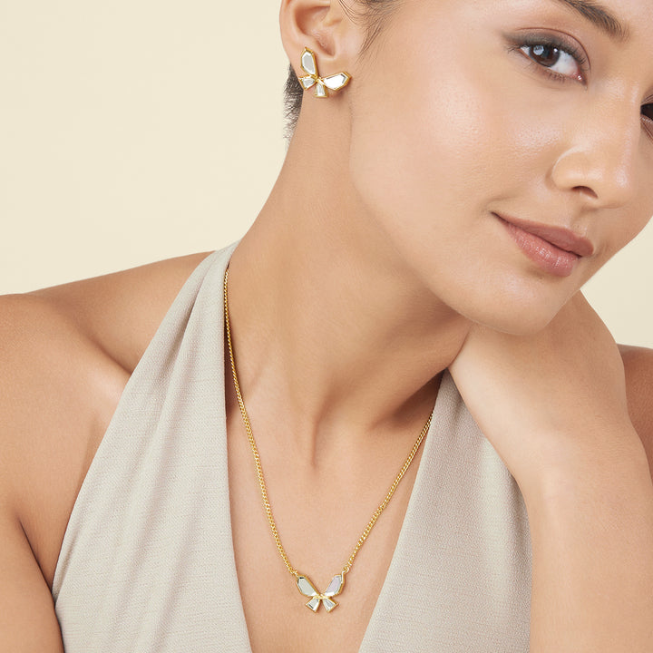 Golden Butterfly Earrings & Necklace Set 