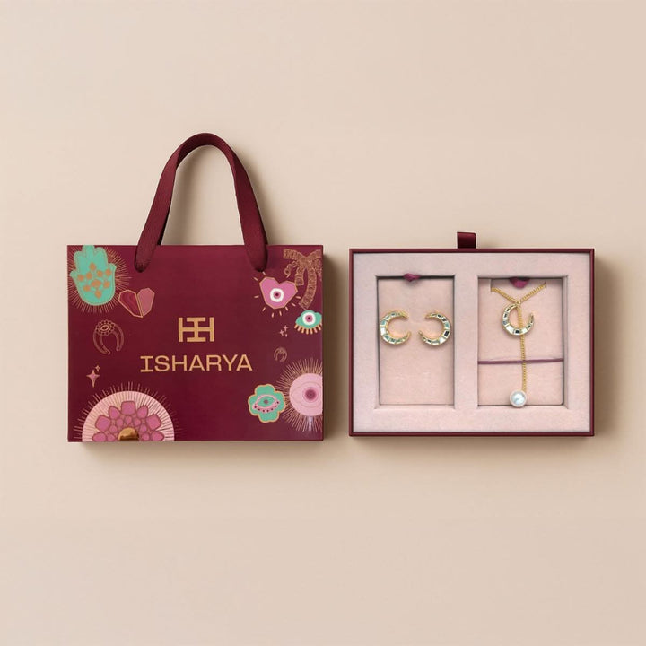 Crescent Radiance Earrings & Necklace Set 