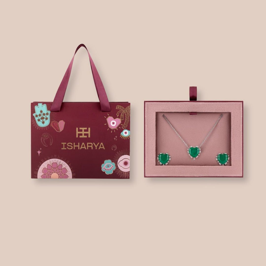 Emerald Hearts Necklace Set