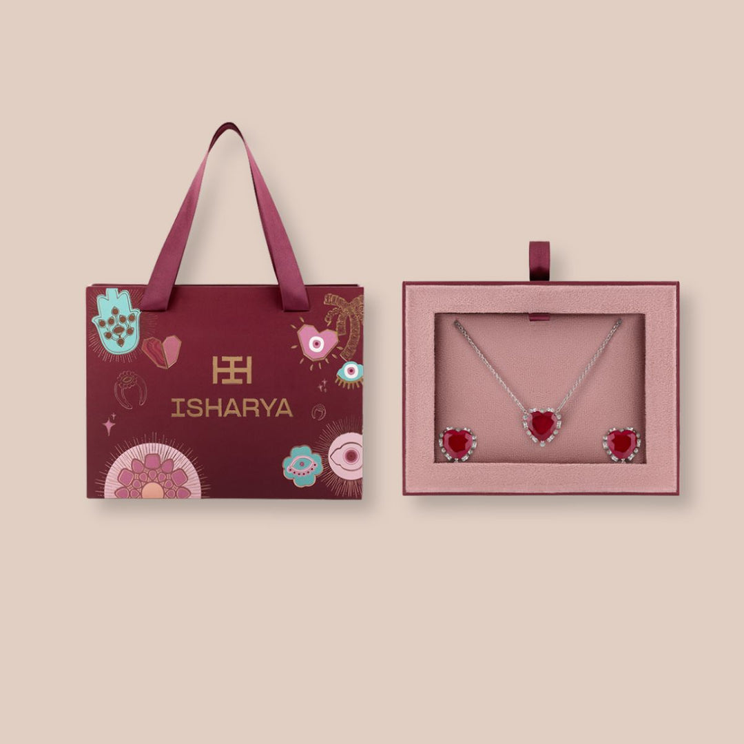 Ruby Hearts Necklace Set