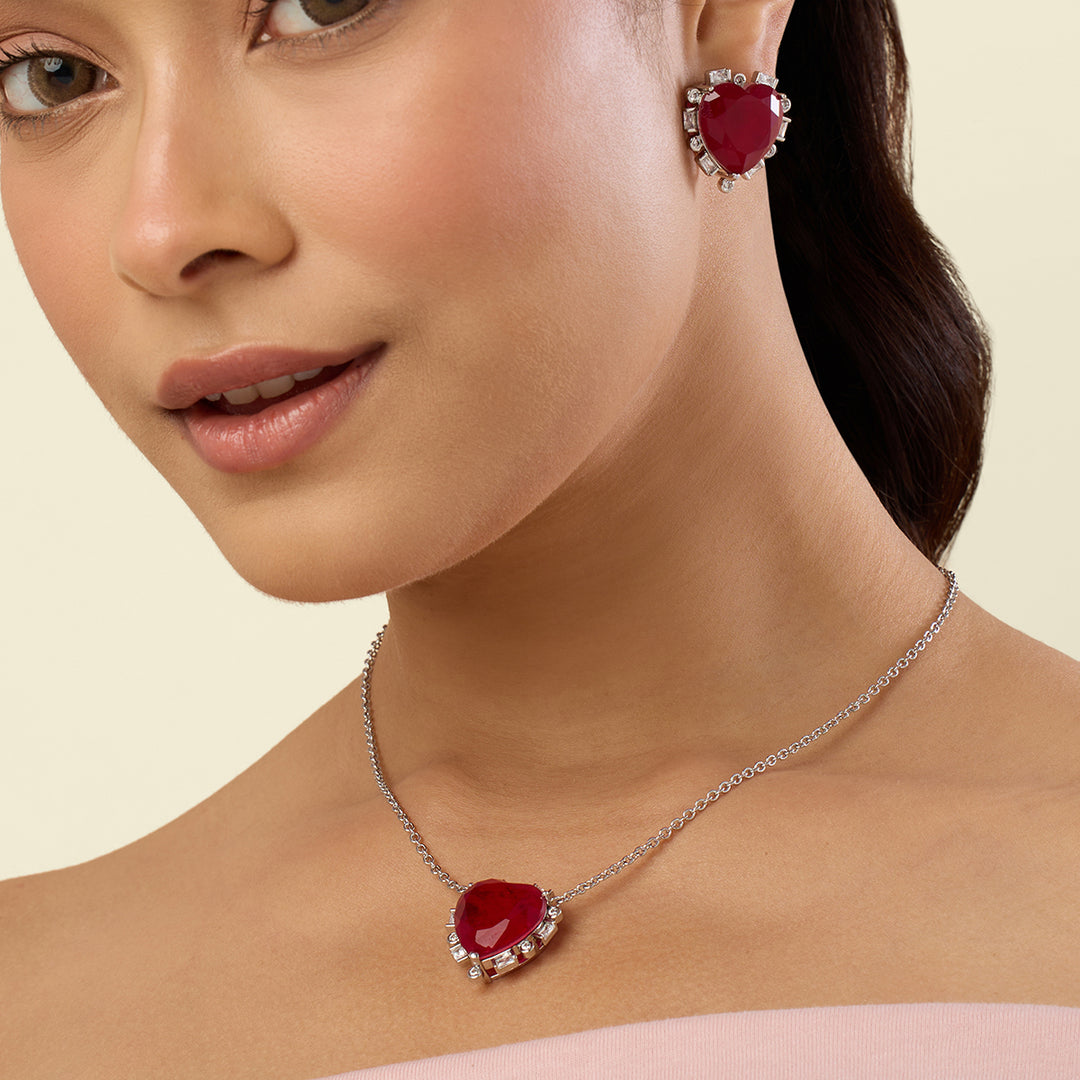 Ruby Hearts Necklace Set