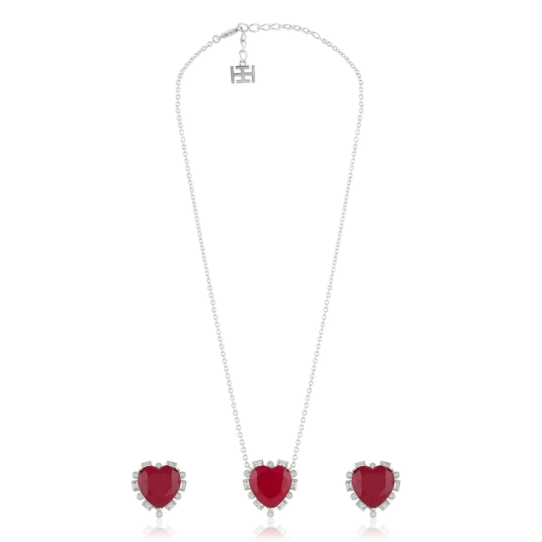 Ruby Hearts Necklace Set
