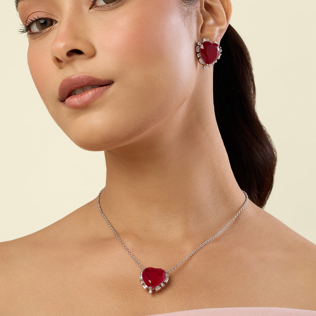 Ruby Hearts Necklace Set