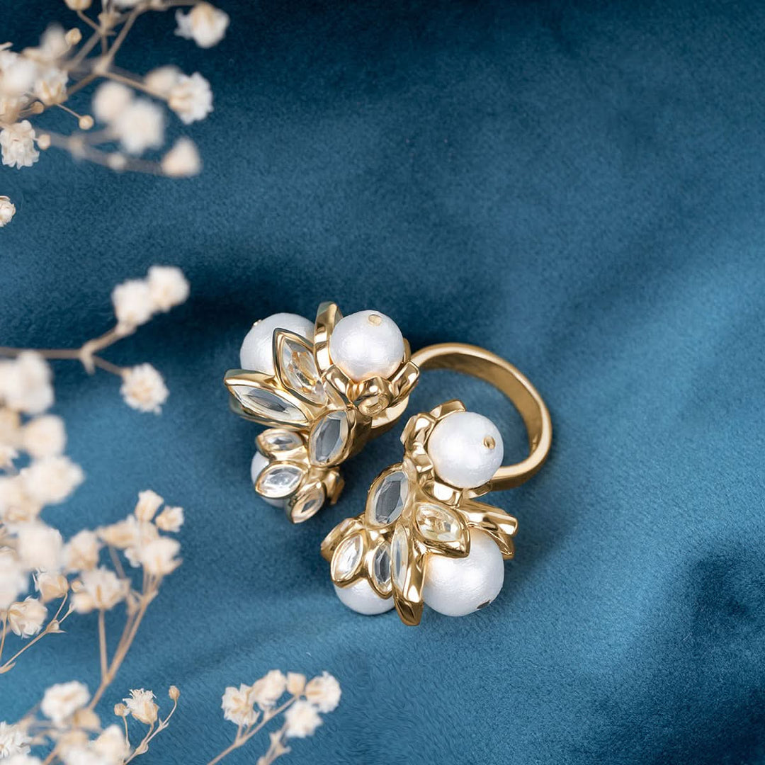 Alanna Pandey Marquise Mirror Statement Open Pearl Ring