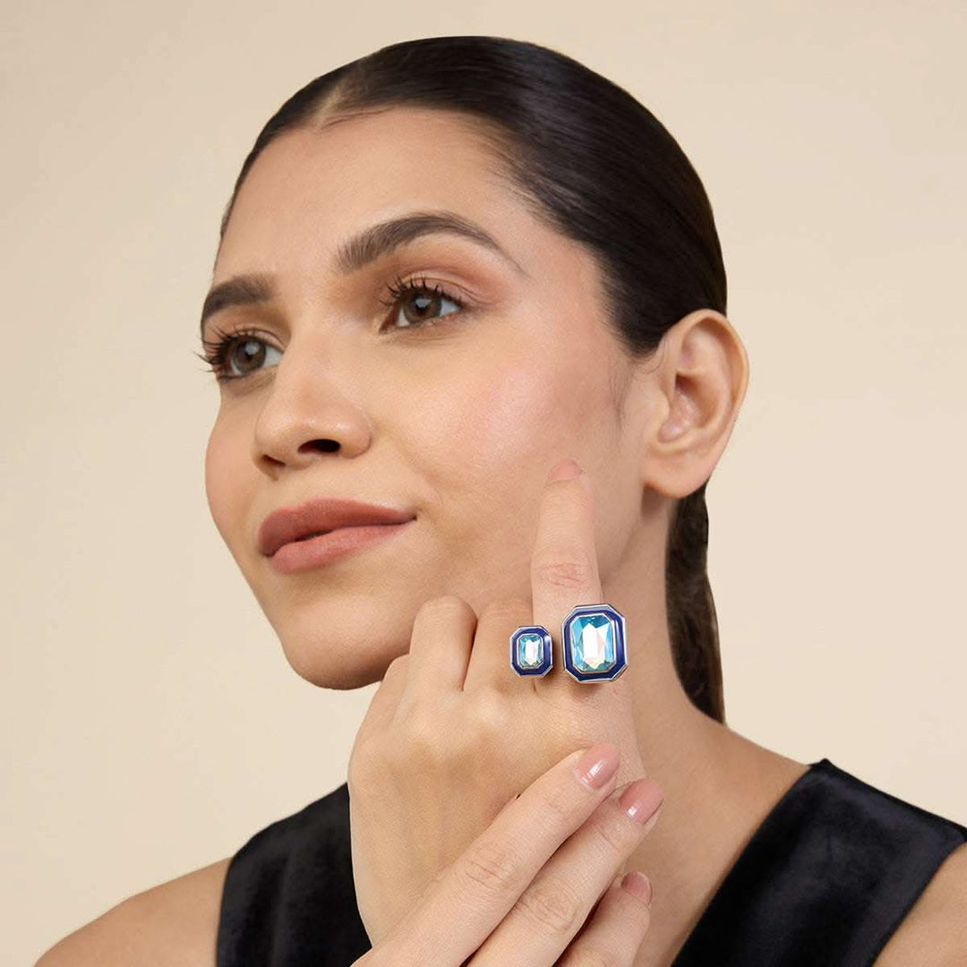 Aquamarine Crystal Galaxy Open Ring