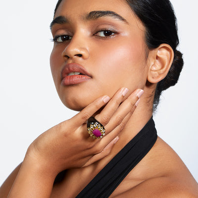 Begum Haute Pink Resin Ring - Isharya | Modern Indian Jewelry