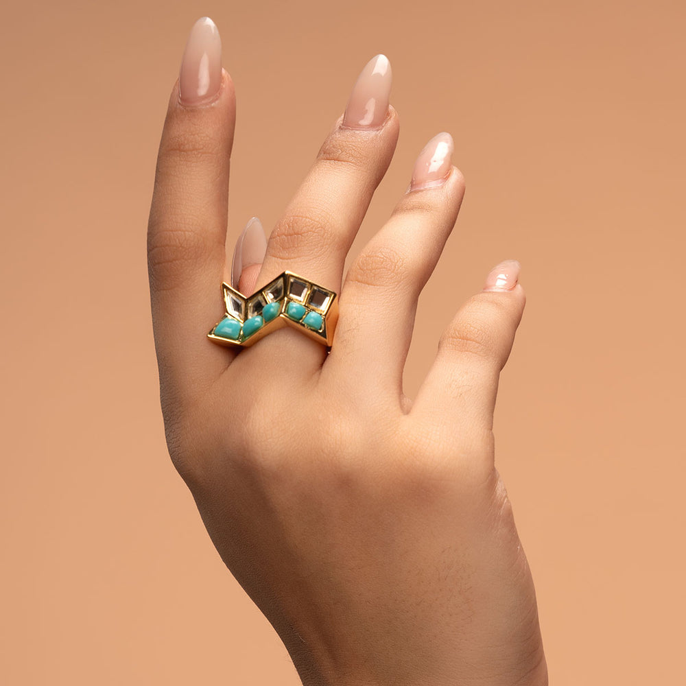 Glow Turquoise Zigzag Ring - Isharya | Modern Indian Jewelry