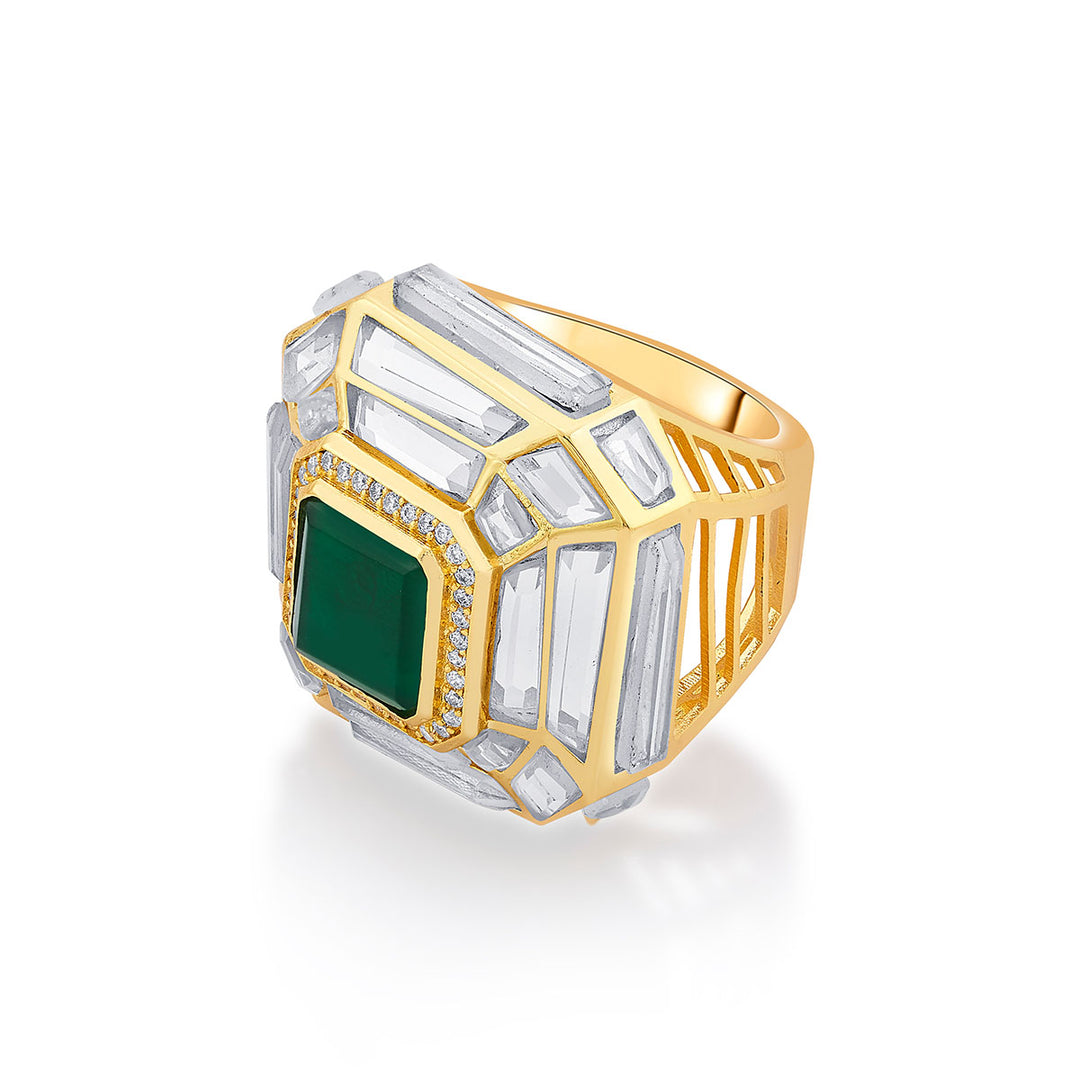 Fiesta Hydro Emerald Deco Ring - Isharya | Modern Indian Jewelry