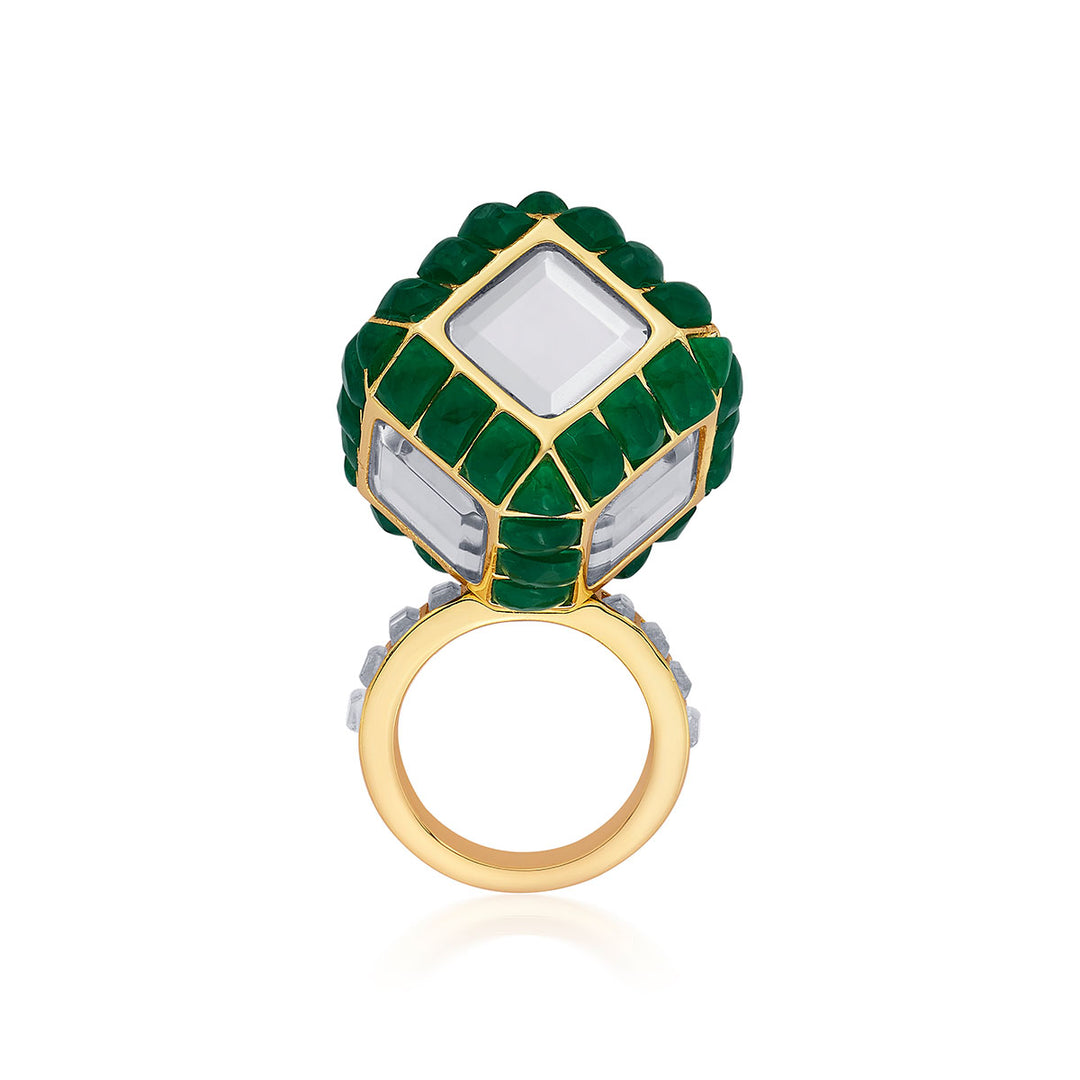 Amuse Hydro Emerald Dice Ring - Isharya | Modern Indian Jewelry
