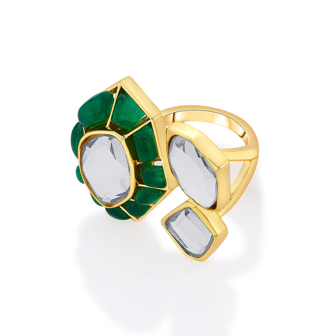 Fiesta Hydro Emerald Open Ring - Isharya | Modern Indian Jewelry