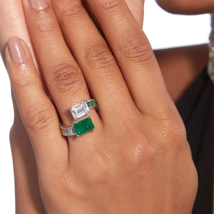 Provence 925 Silver Emerald Hydro Ring - Isharya | Modern Indian Jewelry