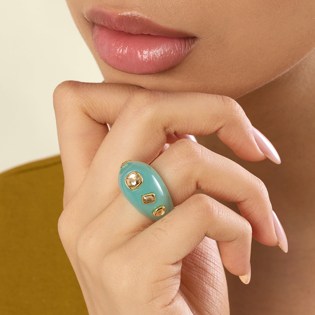 Turquoise Resin Bombe Ring