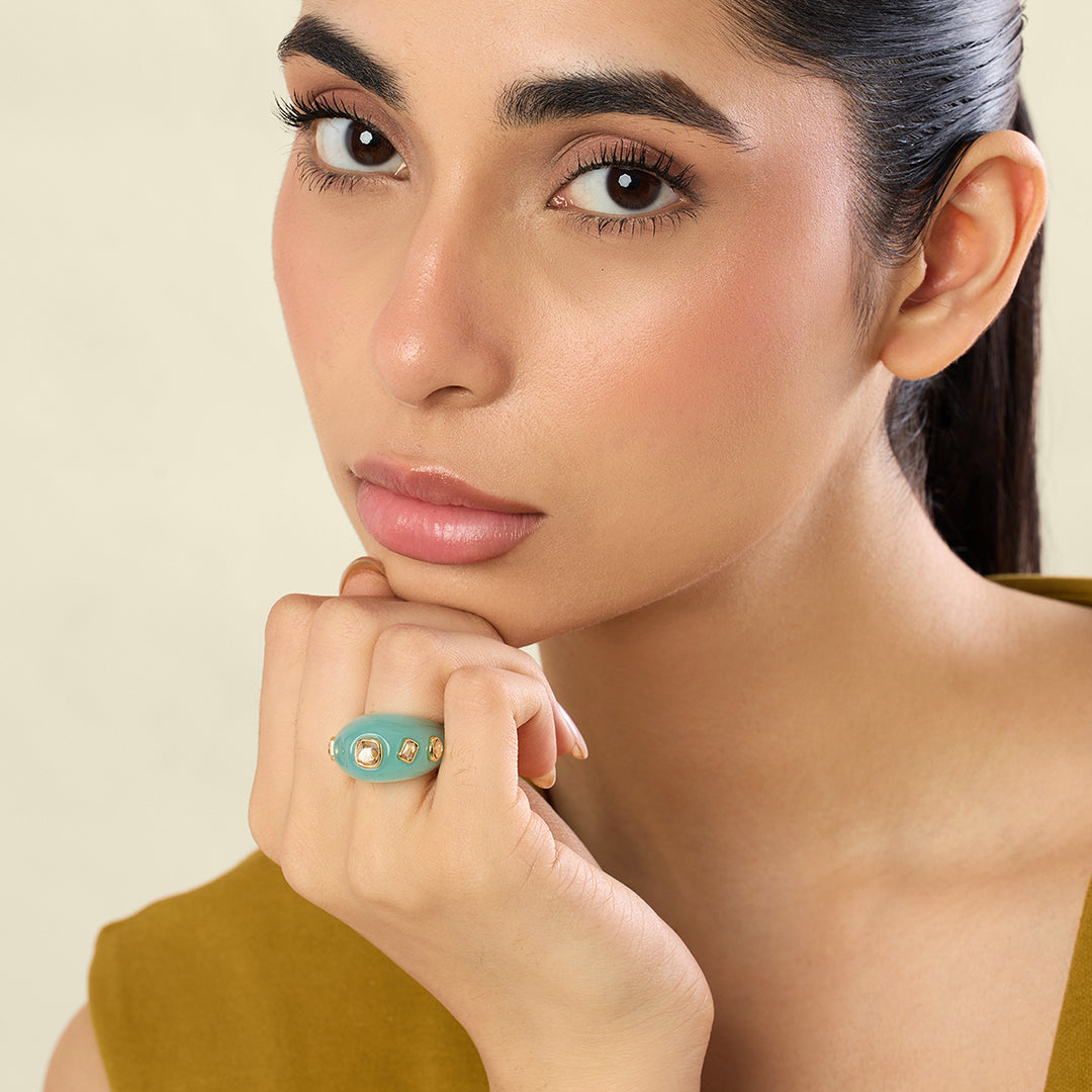 Turquoise Resin Bombe Ring