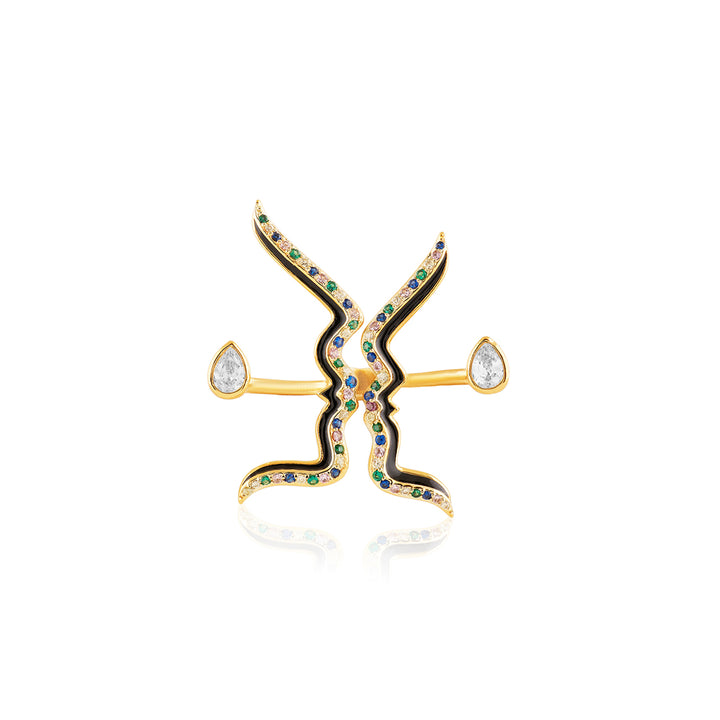 Anoma Two Finger Ring In 18Kt Gold Plated