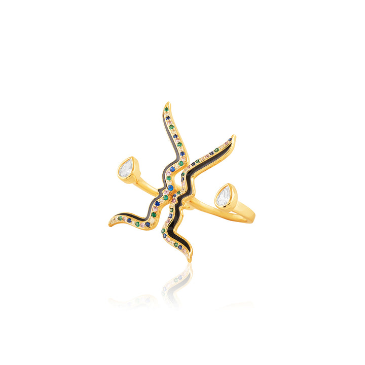 Anoma Two Finger Ring In 18Kt Gold Plated